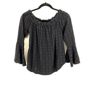 Maven West Flared Sleeve Off Shoulder Blouse Womens Sz Small Blue Black Plaid